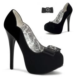 Bordello Shoes Teeze-11 Black Velvet Platform Pumps High Heels