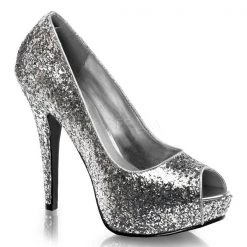 Fabulicious Twinkle-18G Silver Glitter Platform Heels