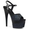 Pleaser High Heels Adore-709-2G Black Glitter Platform Sandals