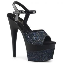 Pleaser High Heels Adore-709-2G Black Glitter Platform Sandals