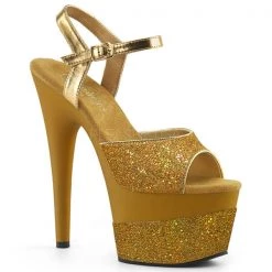 Pleaser Adore-709-2G Gold Glitter Platform Sandals