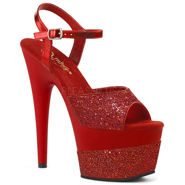 Pleaser High Heels Adore-709-2G Red Glitter Platform Heels 3 Pleaser High Heels Adore-709-2G Red Glitter Platform Heels