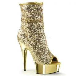 Pleaser Delight-1008SQ Gold Sequin Ankle Boots