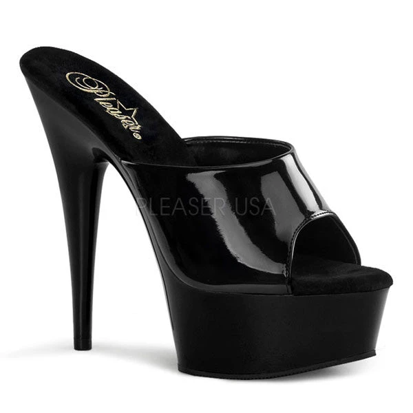 Pleaser Delight-601 Black Patent 6" Platform Slide High Heels 3 Pleaser Delight-601 Black Patent 6" Platform Slide High Heels