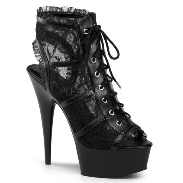 Pleaser Delight-696LC Black Lace 6" Ankle Bootie 3 Pleaser Delight-696LC Black Lace 6" Ankle Bootie