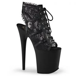 Pleaser Boots Flamingo-896LC Black Lace 8" Platform Ankle Boot