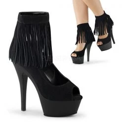 Pleaser High Heels Kiss-285 Black Suede Fringed 6" Heels