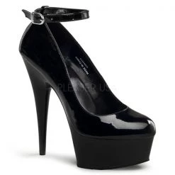 Pleaser Delight-686 Black 6" Ankle Strap Platform Heels High Heels