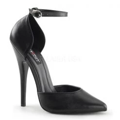 Devious Domina-402 Black Leather D'Orsay Heels High Heels