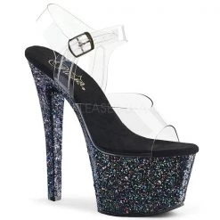 Pleaser Sky-308LG Black Glitter Platform Heels