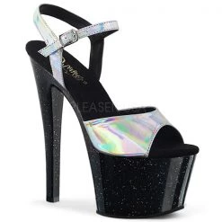 Pleaser Platform Sandals Sky-309HG Silver Holographic Platform Heels