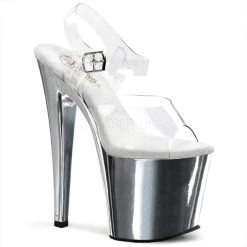 Pleaser Taboo-708 Clear/Chrome Platform Sandals